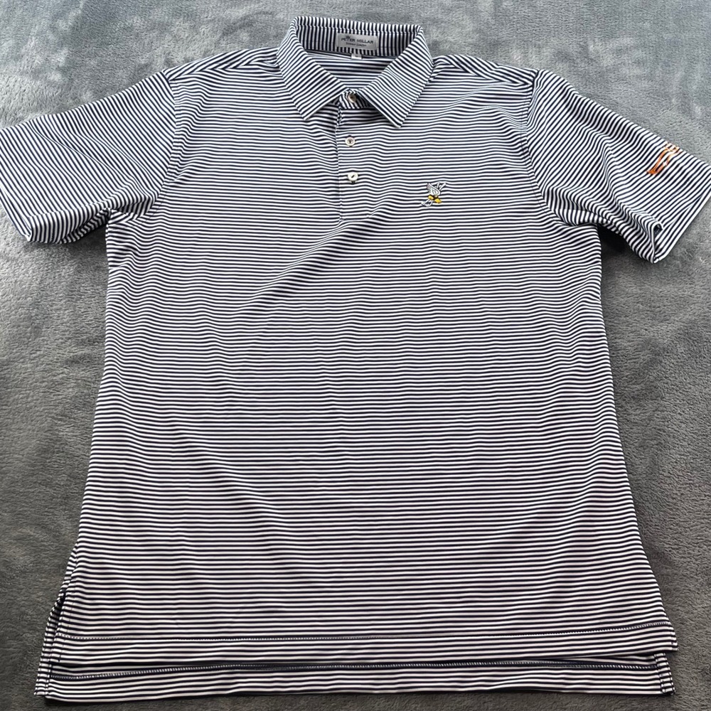 Peter Millar Summer Comfort Polo Mens Medium Navy White Stripe Bee Fox Golf Top
